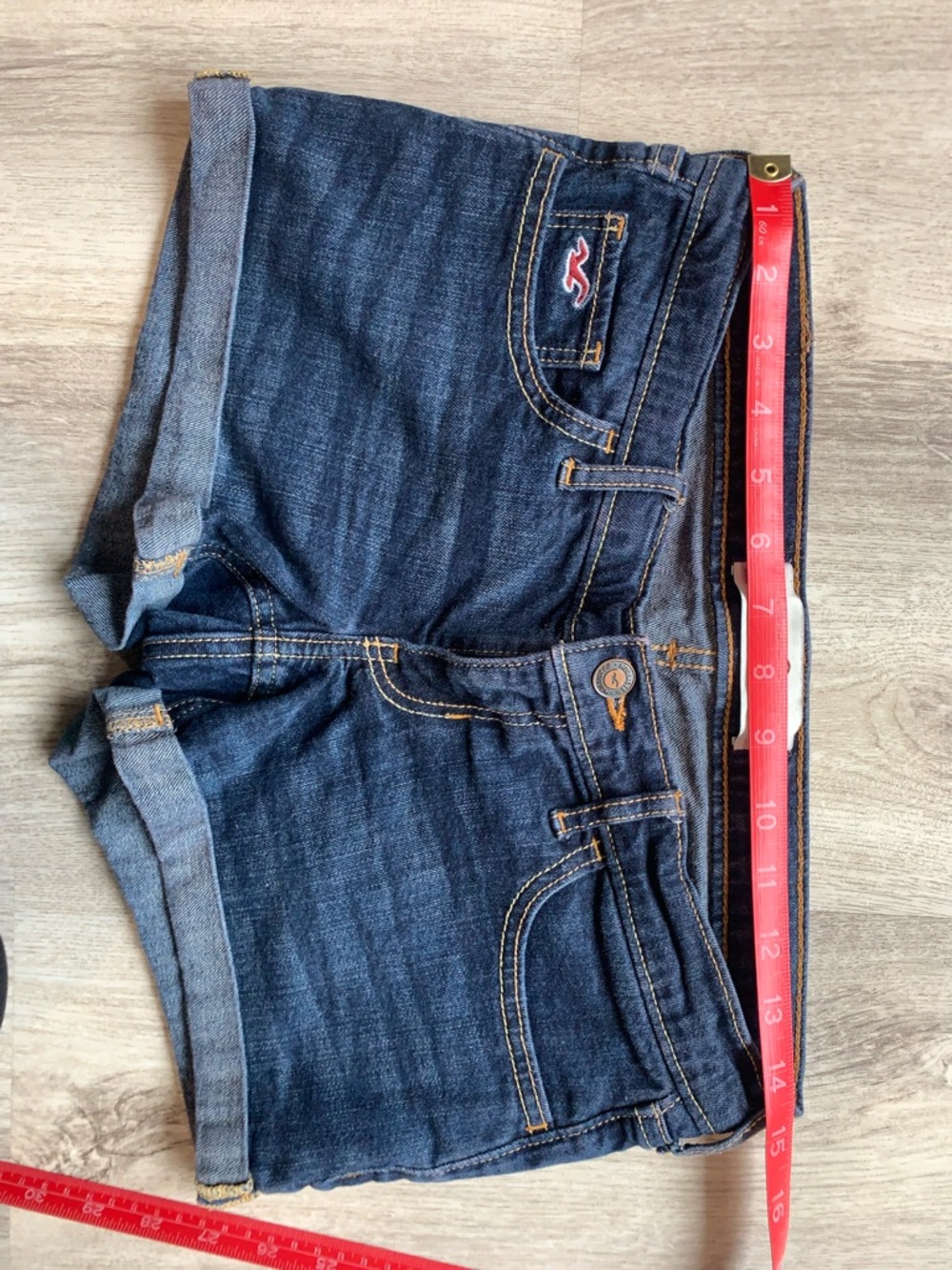 Hollister Dark Blue Denim Shorts with Contrast Stitching - Picture 7 of 9